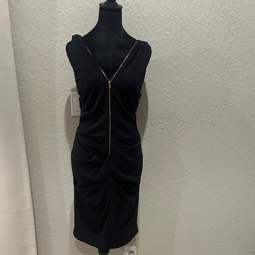 Nicole Miller Black Midi Dress with Gold Zipper